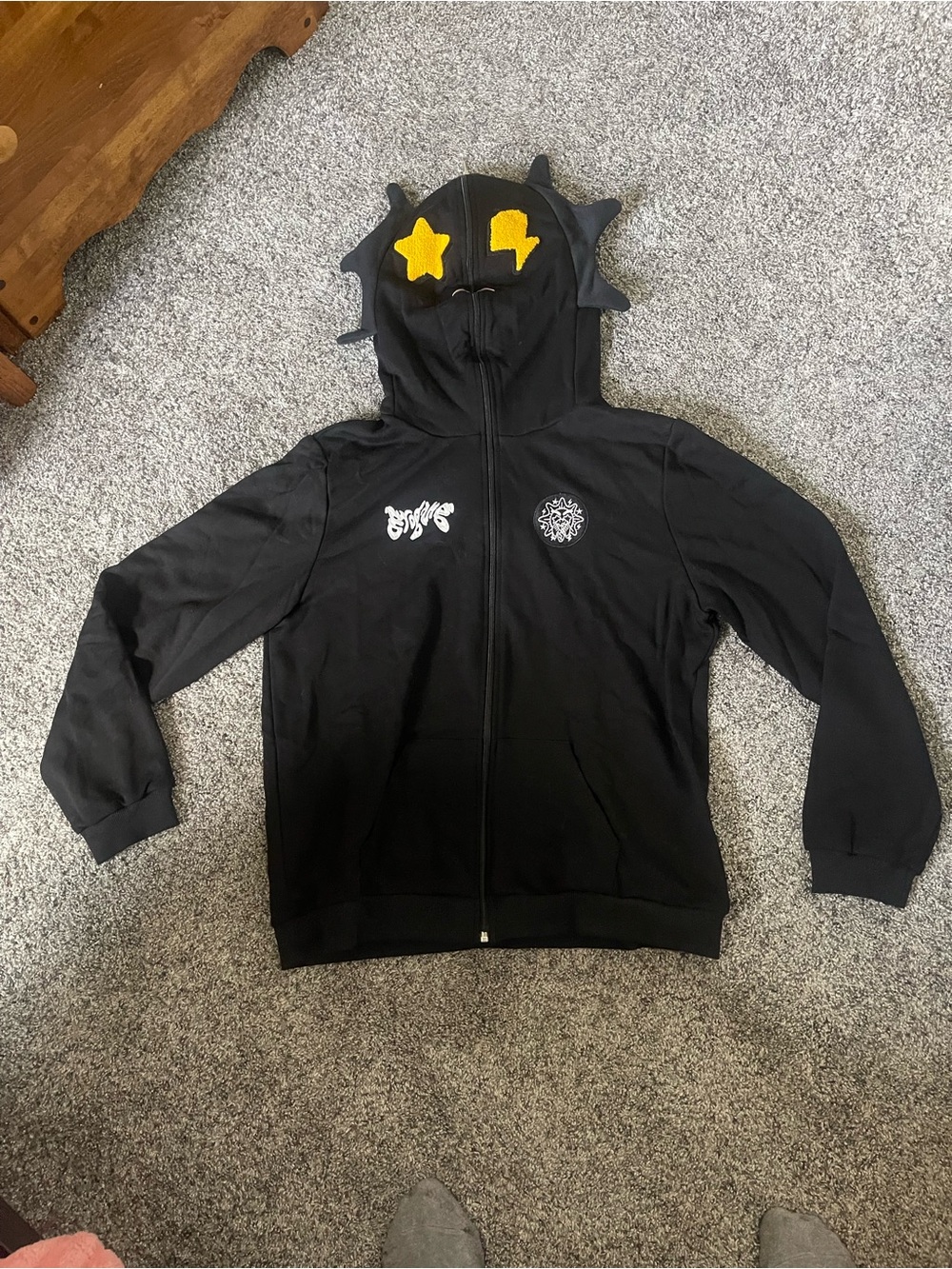 Kids Black Zip-Up Hoodie with Star Eye Hood